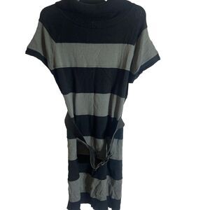 NWT Shes Cool -grey black striped cowl neck knit sweater dress size Xl vintage